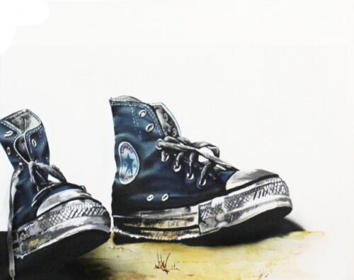 Kurt Cobain Toile 92x73cm Peinture sur toile, acrylique fluo et peinture invisible offrant une vue de jour et une vue de nuit