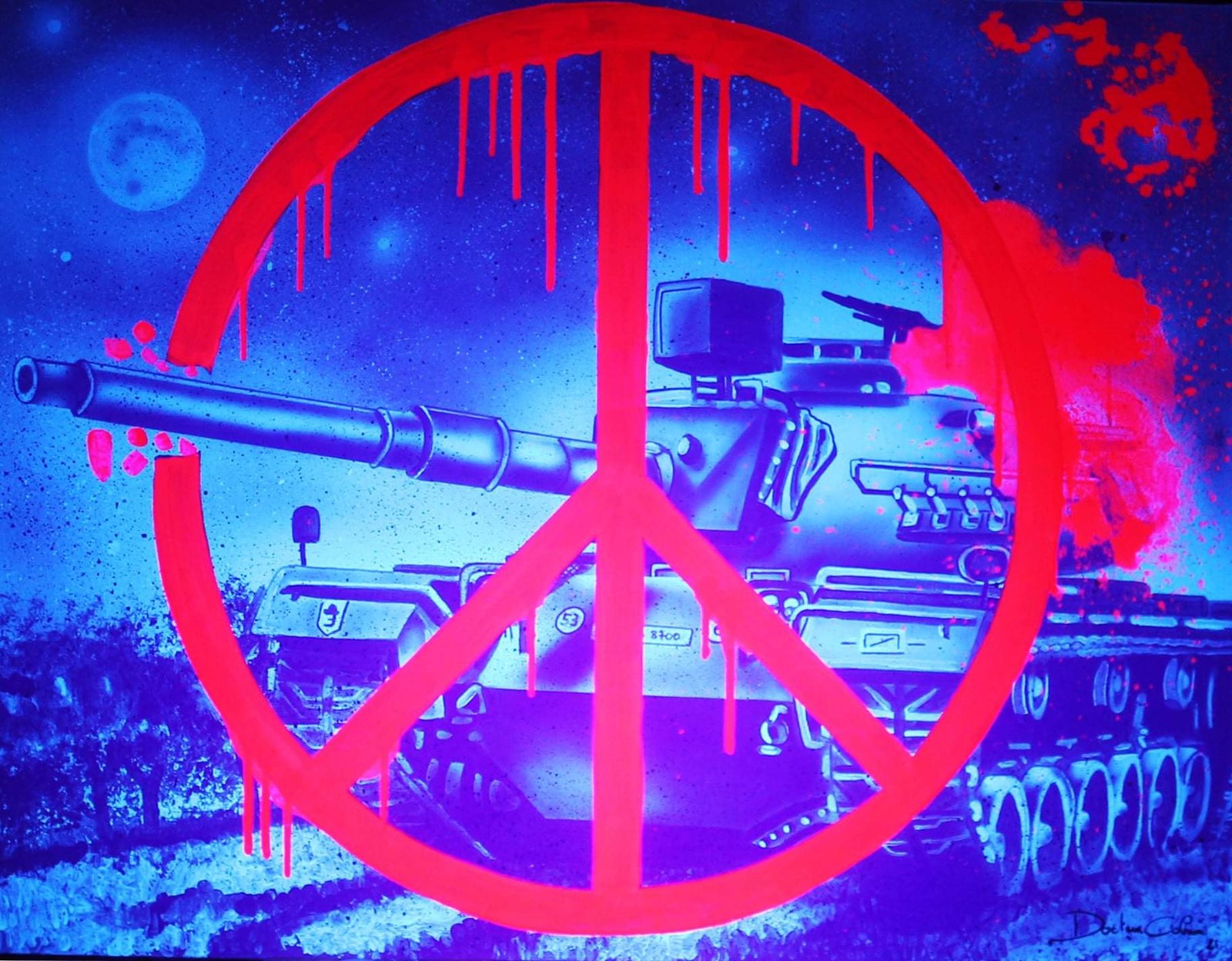 Peace and Love - Toile 116x89cm - Peinture invisible offrant une vue de jour et une de nuit