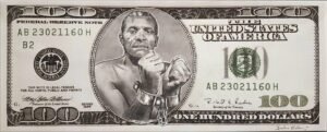 BILLET DE 100 DOLLARS - Dessin au crayon sur papier - Taille 96×40 cm.