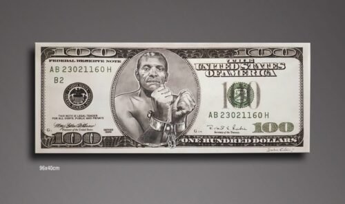 BILLET DE 100 DOLLARS - Dessin au crayon sur papier - Taille 96×40 cm.