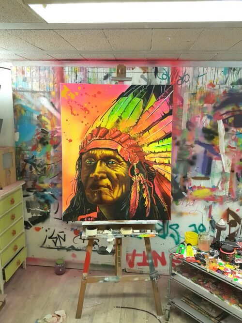 CHEF INDIEN - Toile 100 x 81 cm.