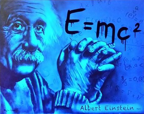 EINSTEIN E=MC2 - Toile 92x73cm - Peinture sur toile, acrylique fluo et peinture invisible offrant une vue de jour et une vue de nuit.