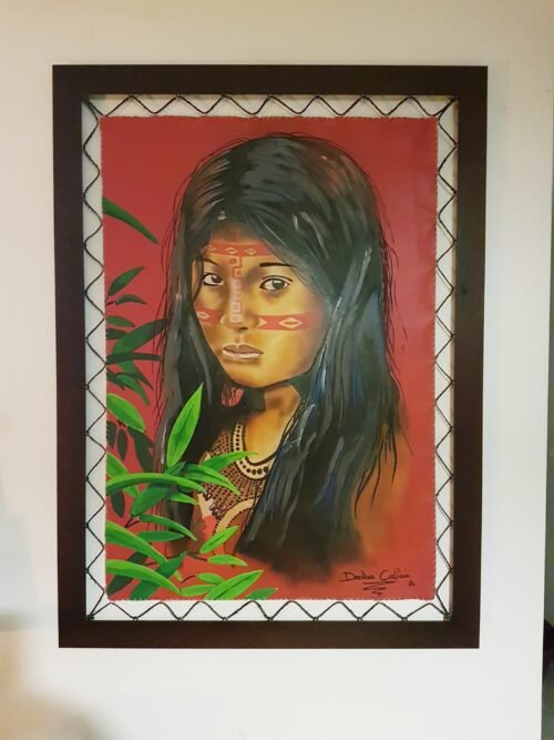 GIRL - Taille 90x115cm - Peinture sur simili cuir.