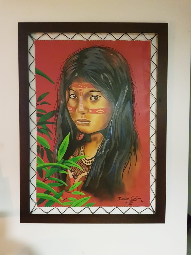 GIRL - Taille 90x115cm - Peinture sur simili cuir.