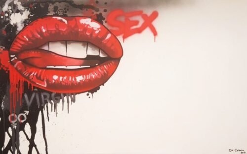 SEX - Toile 116x73cm - Peinture sur toile, acrylique fluo et peinture invisible offrant une vue de jour et une vue de nuit.