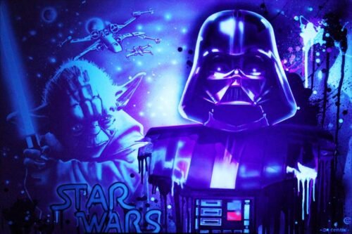 STAR WARS - Toile 116x81cm - Peinture sur toile, acrylique fluo et peinture invisible offrant une vue de jour et une vue de nuit.