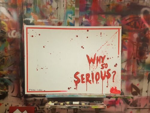 WHY SO SERIOUS - Toile 92x73cm - Peinture invisible offrant une vue de jour et une de nuit.